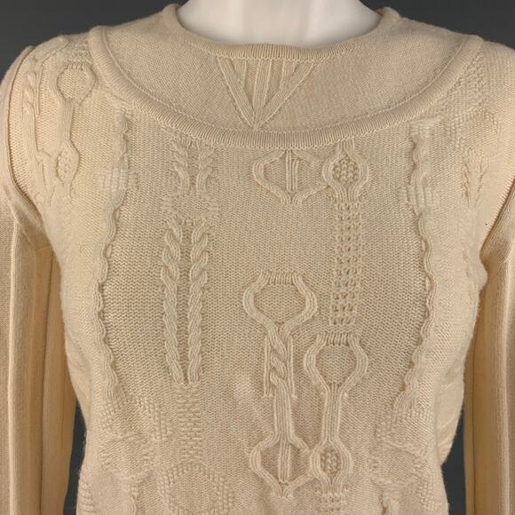 HERMES Size 6 Cream Virgin Wool Textured Sweater - Picture 2 of 7